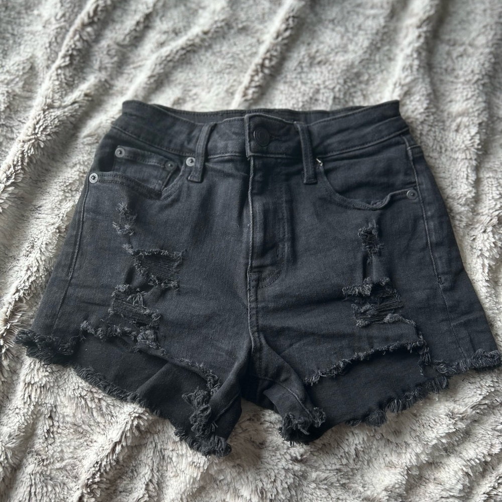 Aeropostale Black Distressed Jean Shorts